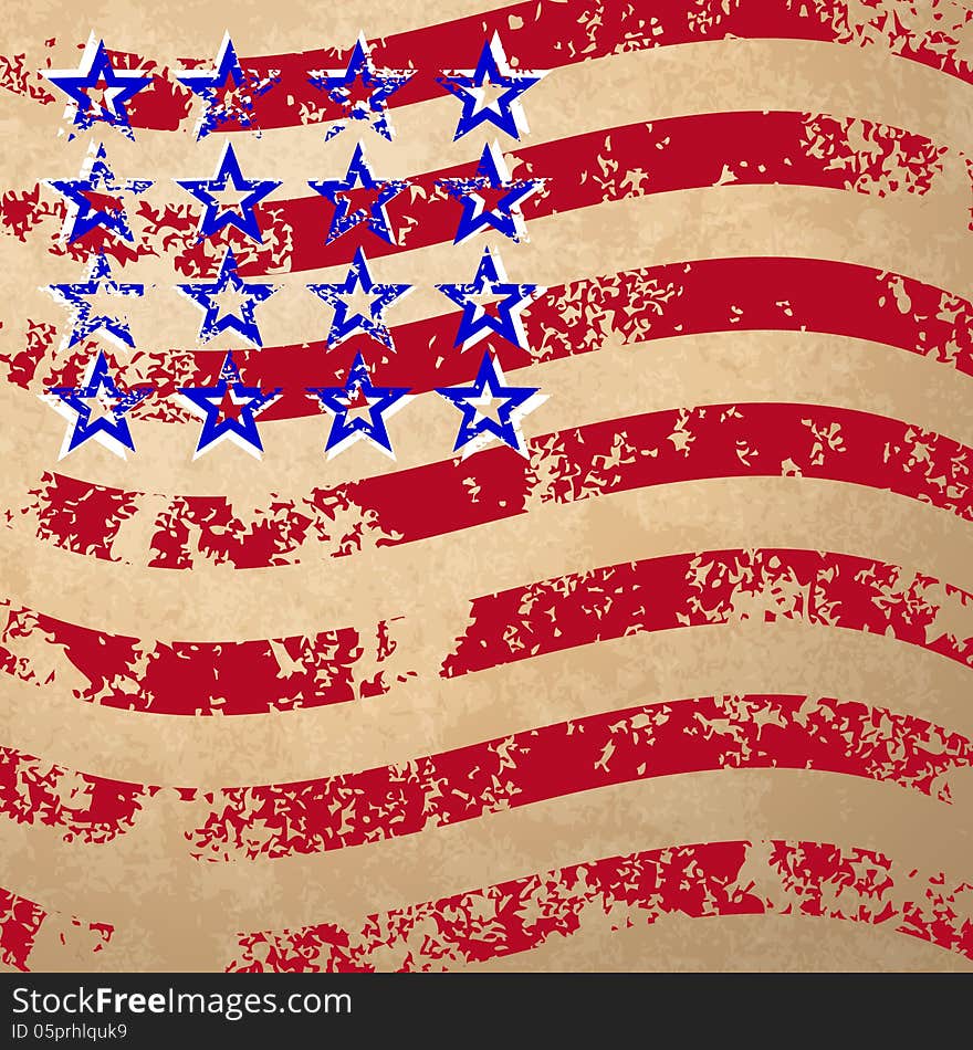 Grunge flag with red stripes and blue stars. Grunge flag with red stripes and blue stars