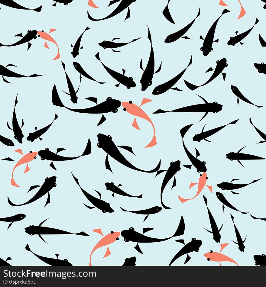 Seamless graphic pattern of small fish on a blue background. Seamless graphic pattern of small fish on a blue background