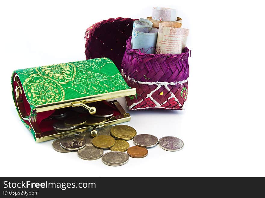 Money thai with purse isolated against white background. Money thai with purse isolated against white background