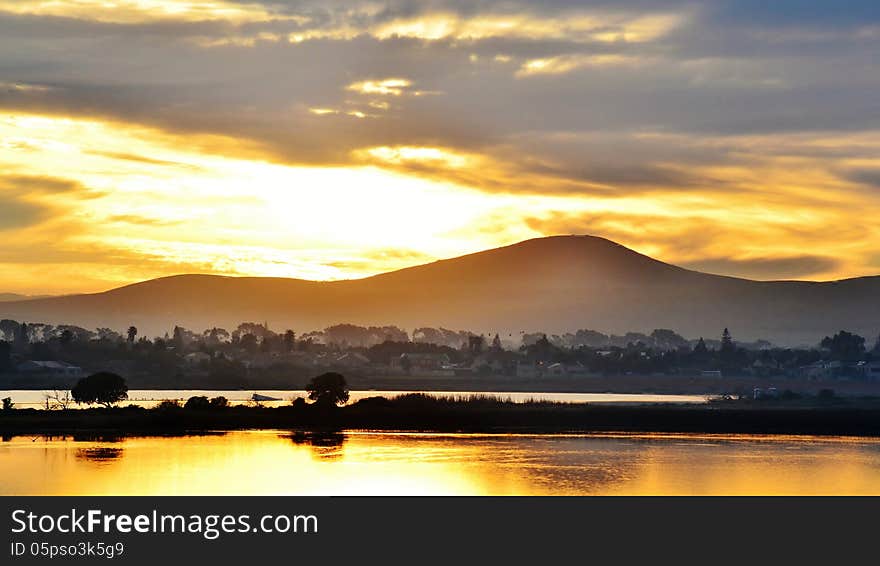 Landscape with beautiful sunrise over lake. Landscape with beautiful sunrise over lake