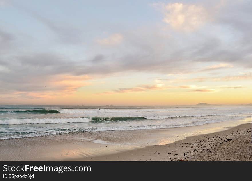 Seascape at dawn on the beach in cape town