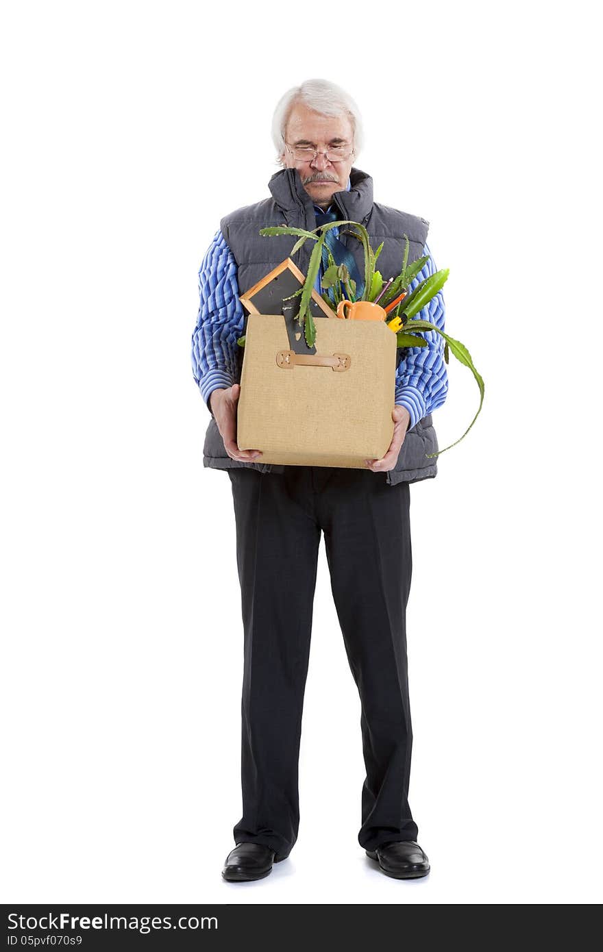 The old man fired on white background