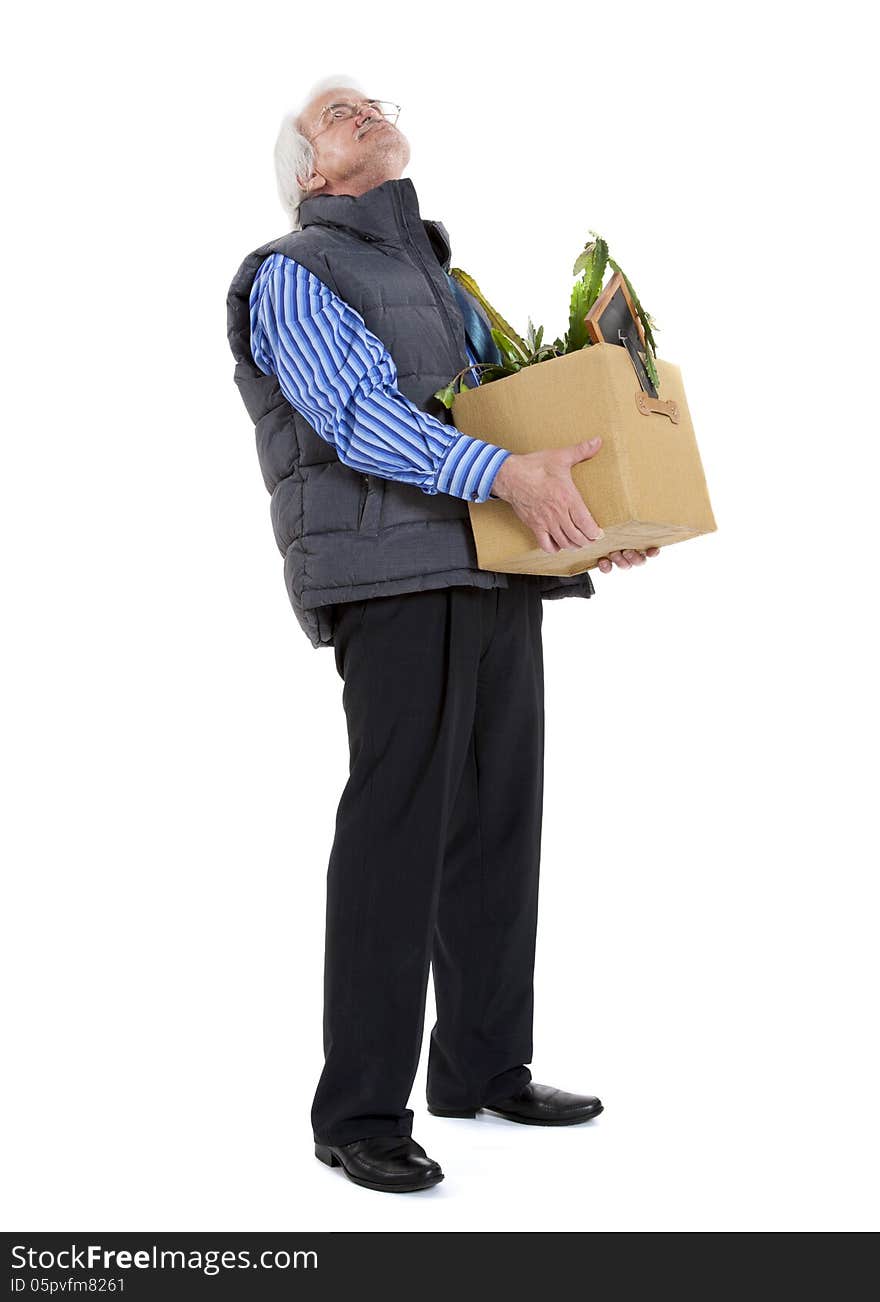 The old man fired on white background