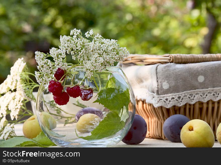 Ripe fruit and wild flowers