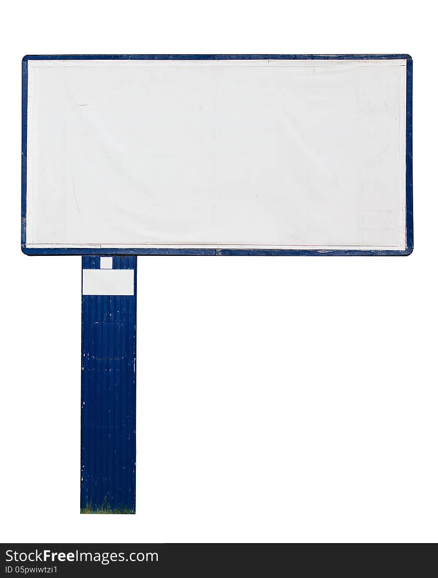 Advertising billboard with a blue siding covering isolated over white. Advertising billboard with a blue siding covering isolated over white