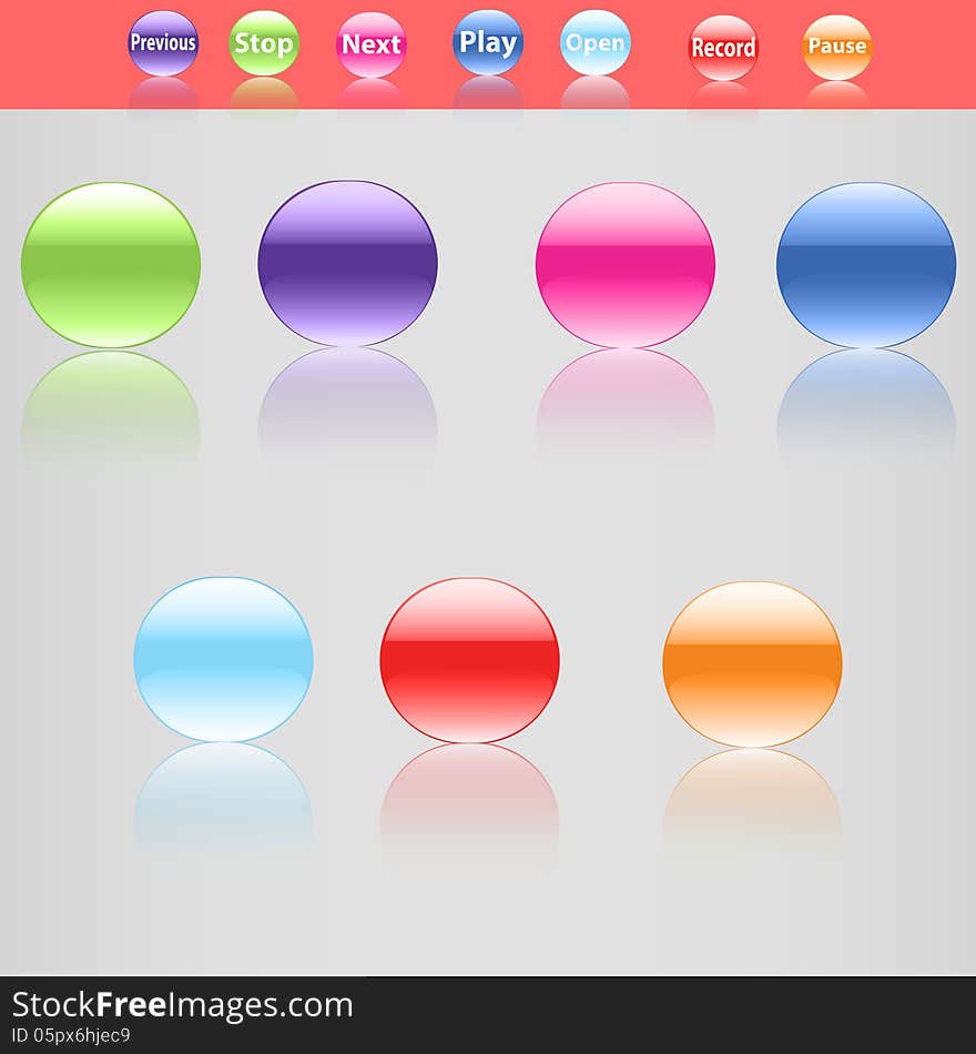 Vector set of seven beautiful buttons in different colors. EPS 10