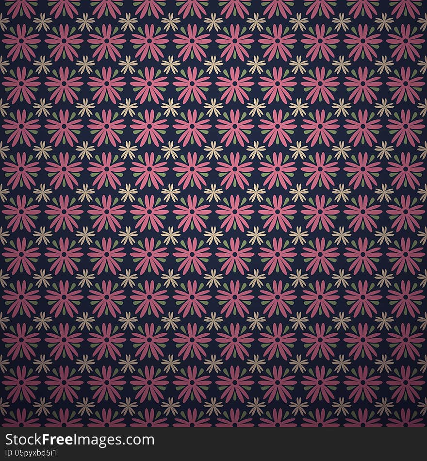 Classical dark pink ditsy floral seamless background. Vector illustration for your romantic design. Seamless endless funny flower pattern. Tile.