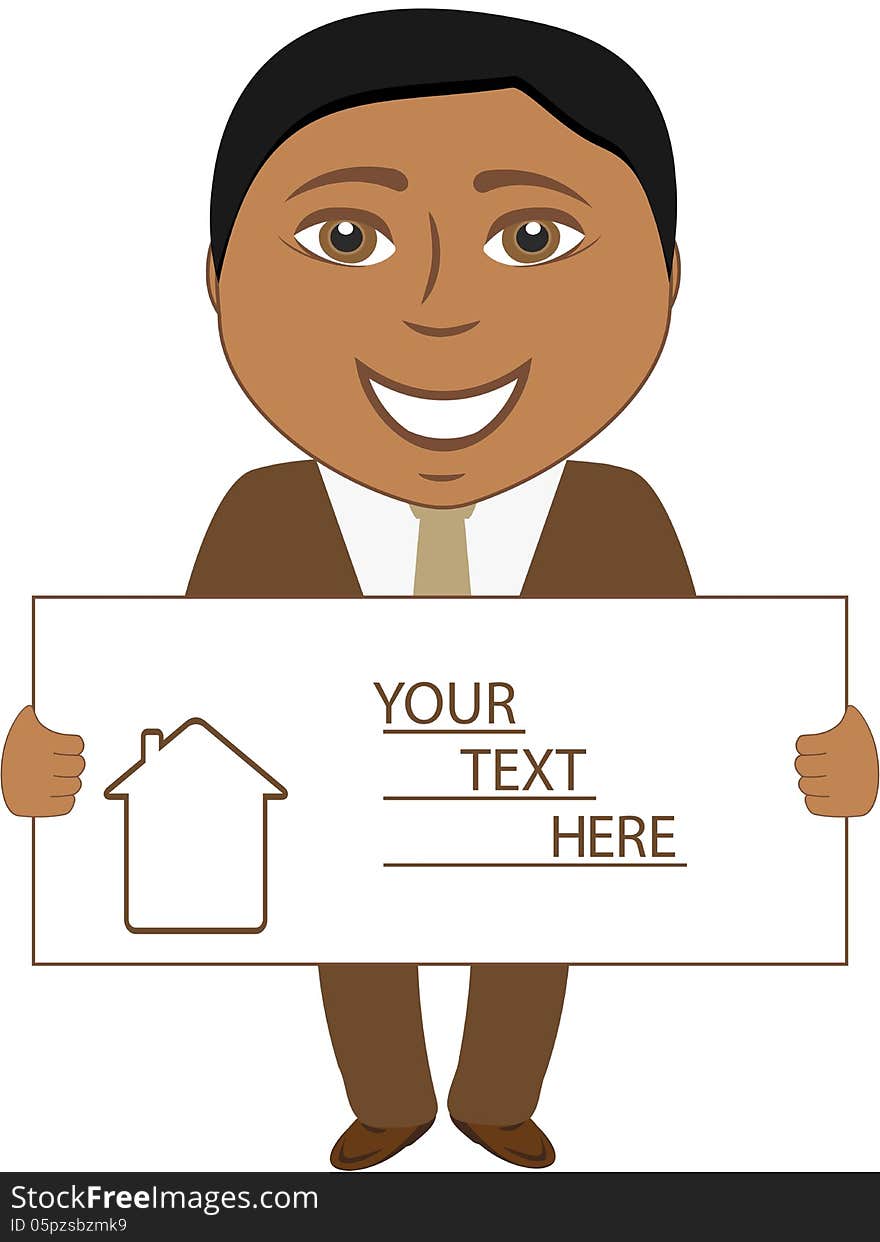 Real estate agent - smile afro man with blank for text