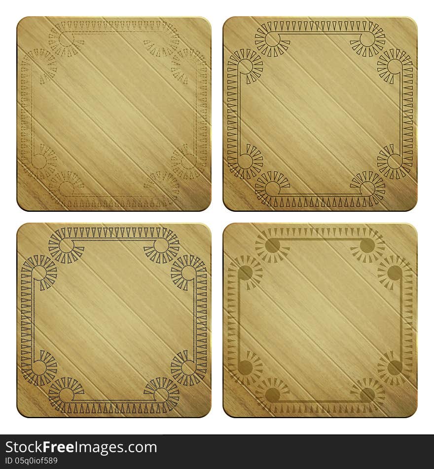 New set of wooden boards with vintage style ornamental frames can use like interface icons. New set of wooden boards with vintage style ornamental frames can use like interface icons