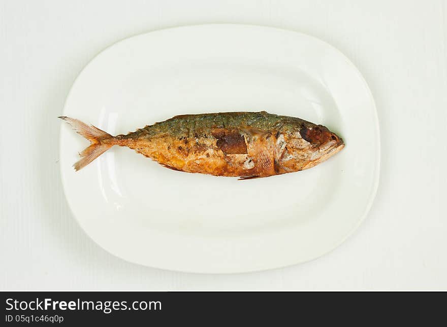 Grilled mackerel plate on white