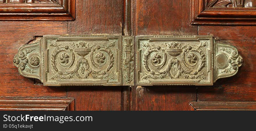 Vintage door lock on old wooden door