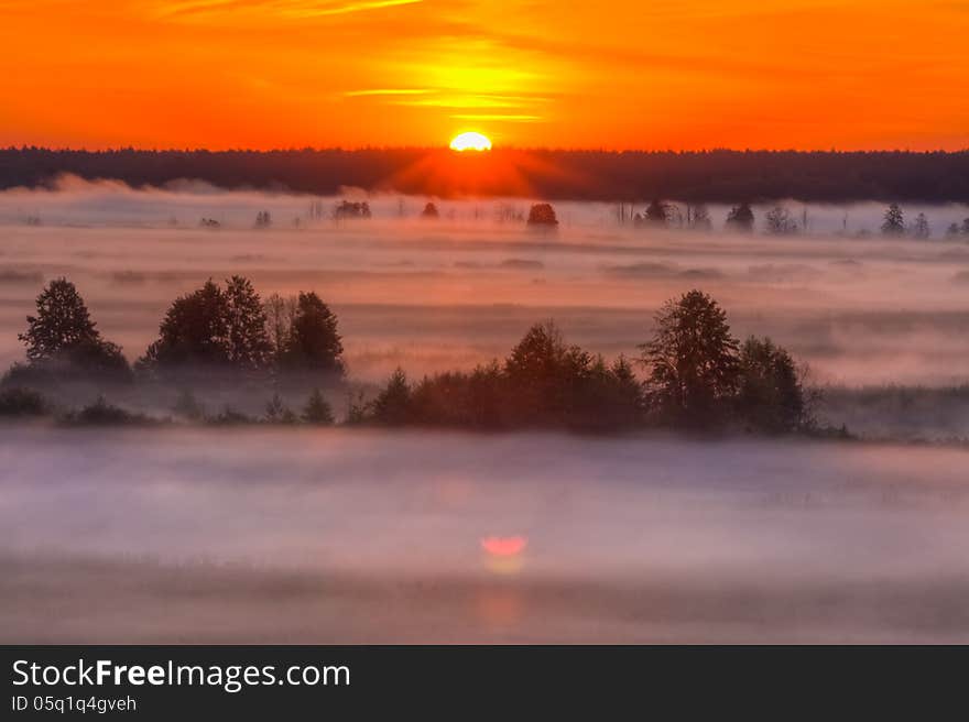 Beautiful Lake On Sunrise