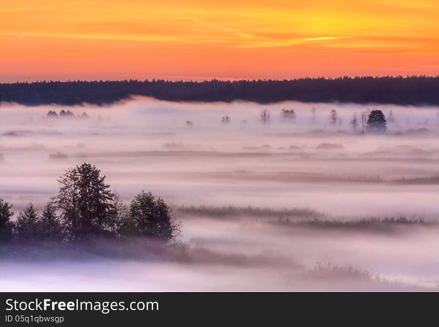 Beautiful Lake On Sunrise