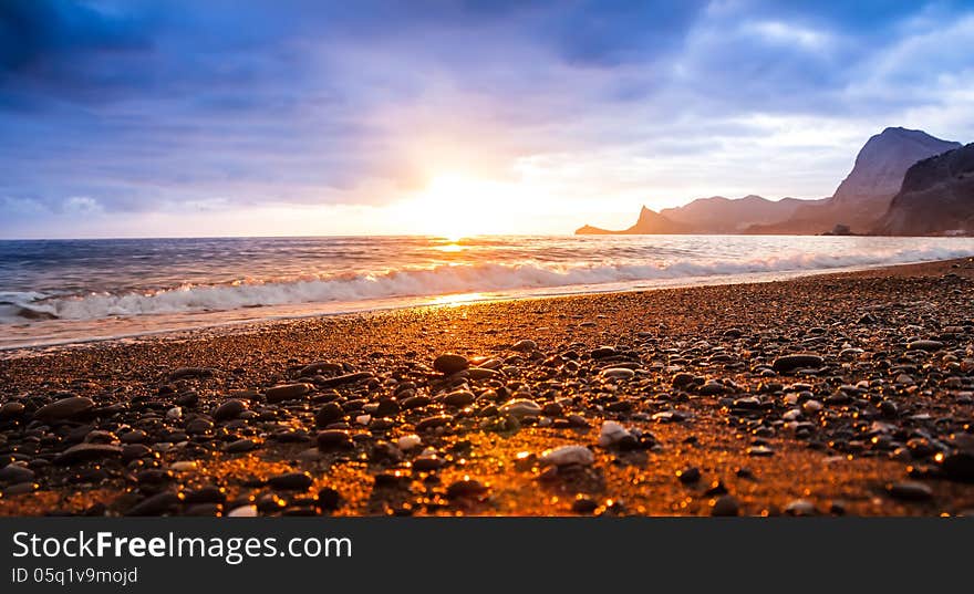 Magic golden sunset scenery over ocean. Magic golden sunset scenery over ocean