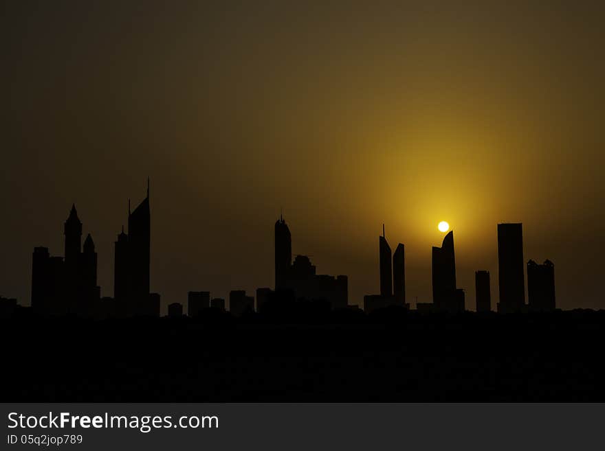 Sunset in the Dubai city. Sunset in the Dubai city