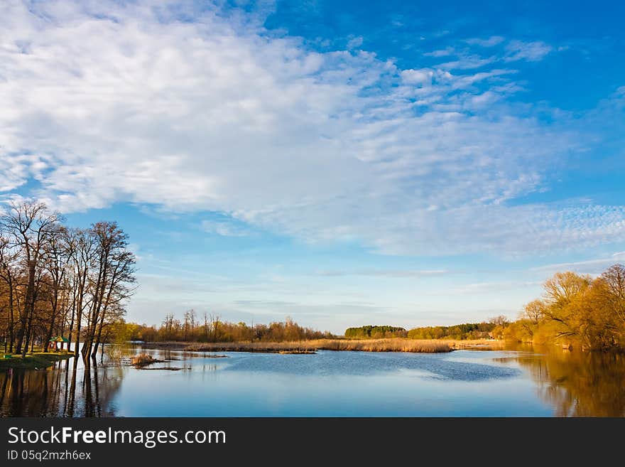 Sky and clouds reflection on Lake