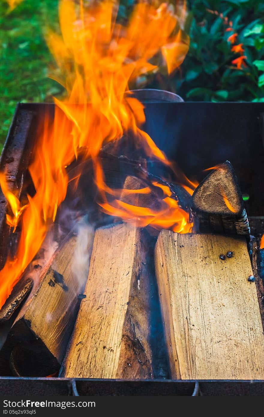 Hot, Red Burning Firewood Of Campfire. Hot, Red Burning Firewood Of Campfire