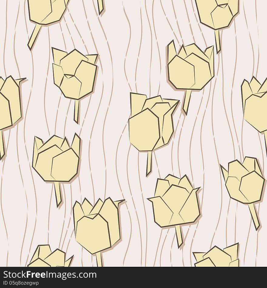 Seamless pattern with paper tulips