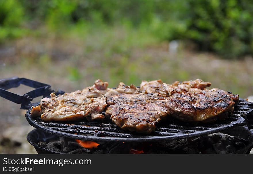 Steaks on grill