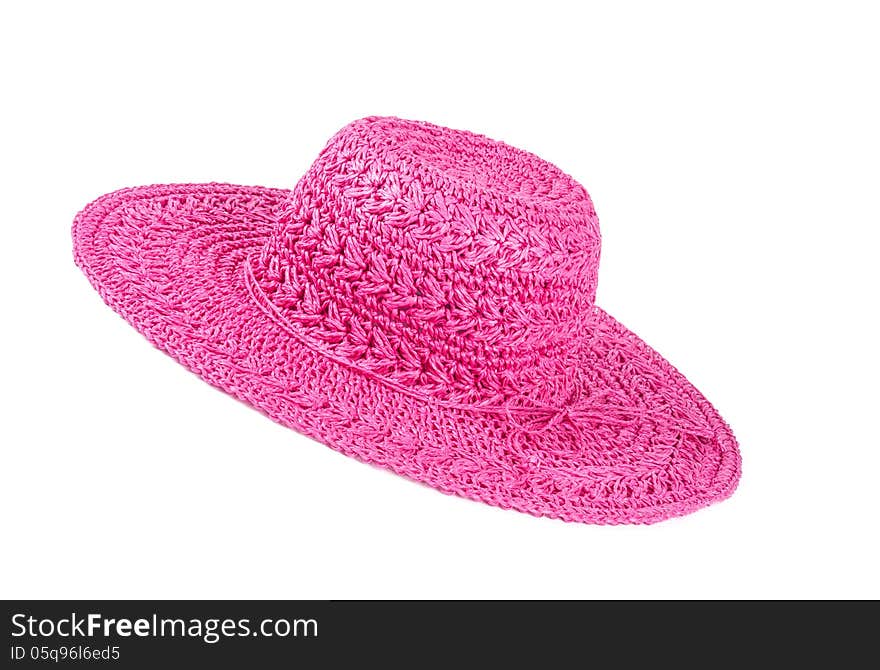 Pink Straw Hat Isolated on White 2