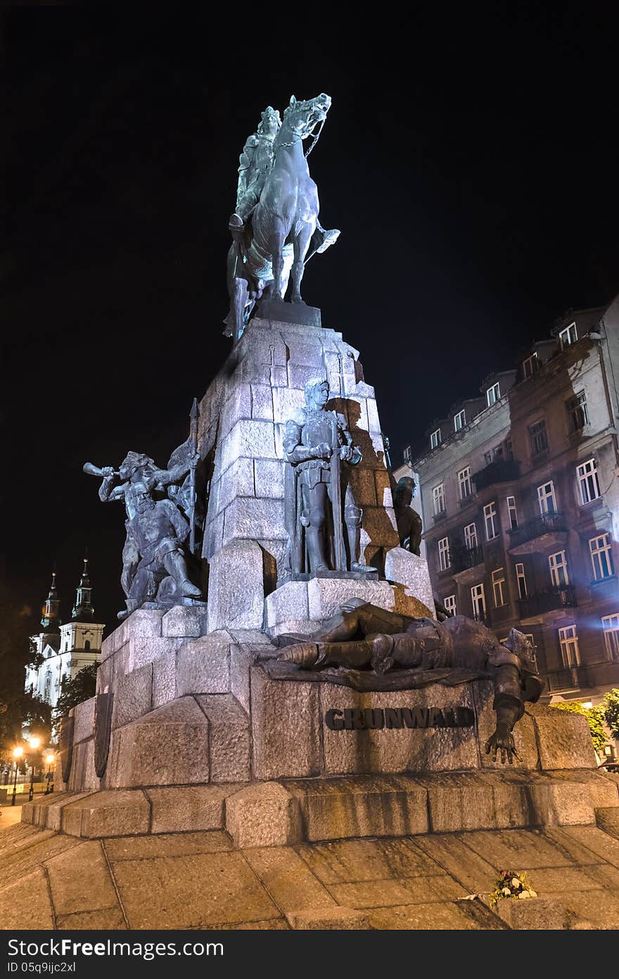 Grunwald monument at night, Plac Matejki, Krakow, Poland