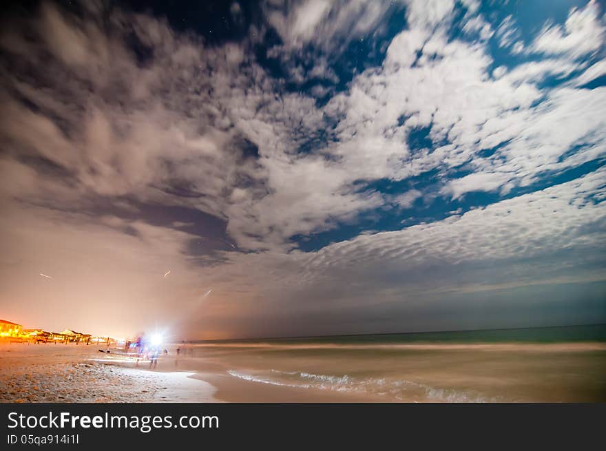 Night scenes at the florida beach with super moon brightness