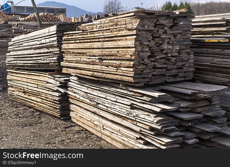 Pile of logs in a factory in la spezia