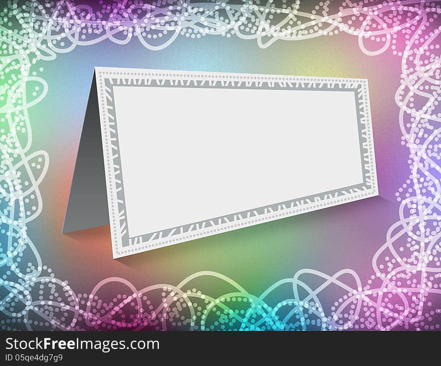 Blank card in a beautiful frame on a colorful background with curved lines. Blank card in a beautiful frame on a colorful background with curved lines