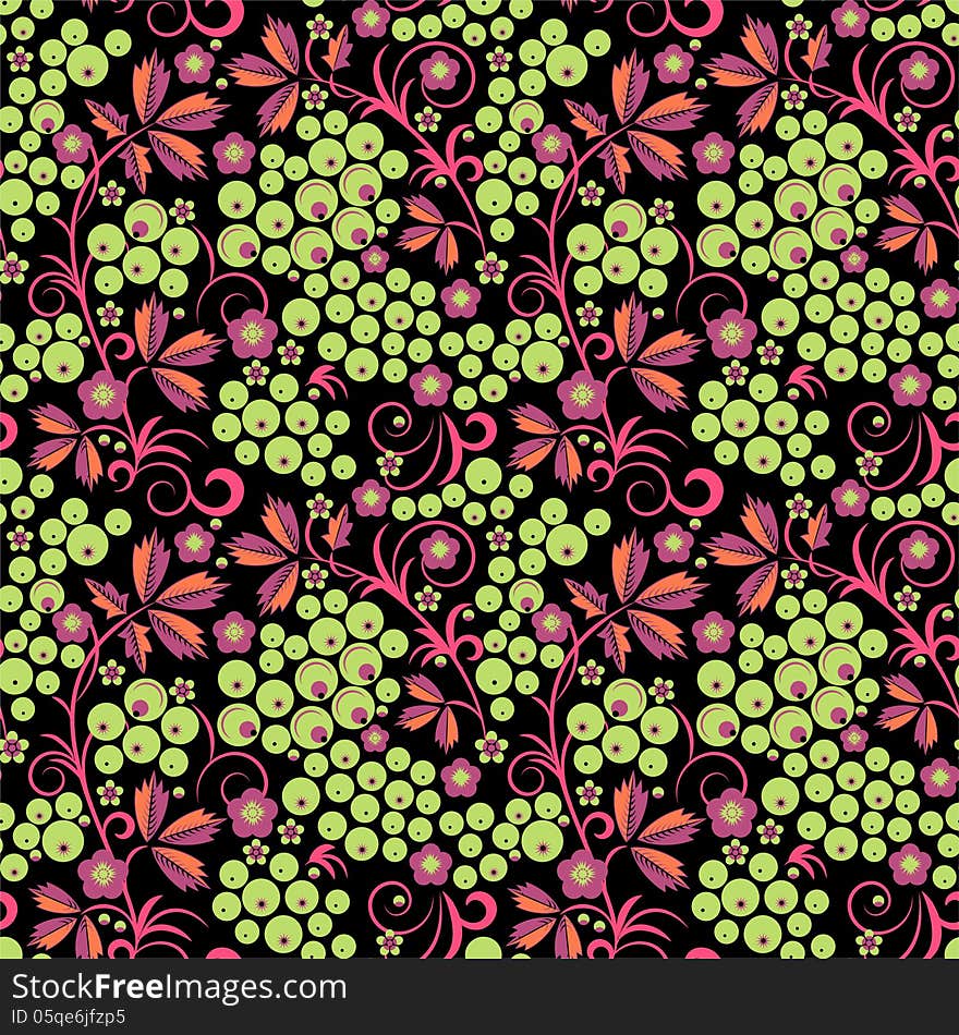 Grape flower and berries seamless pattern. Grape flower and berries seamless pattern