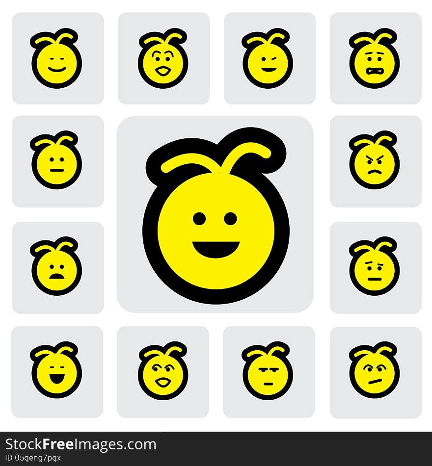 Cute baby faces with different expressions- vector graphic. This illustration represents feelings of being sad, happy,in depression,fear,worry, surprised,confident,doubtful,naughty,cheerful