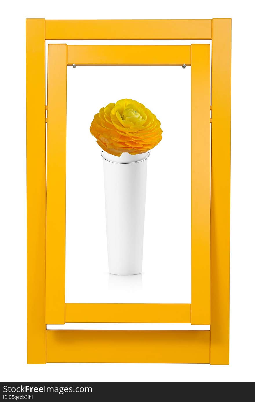 Yellow picture frame and vase for home decoration on white background. Yellow picture frame and vase for home decoration on white background