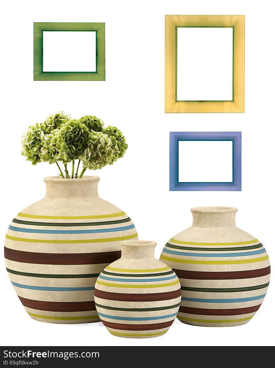 Colorful frames and vases