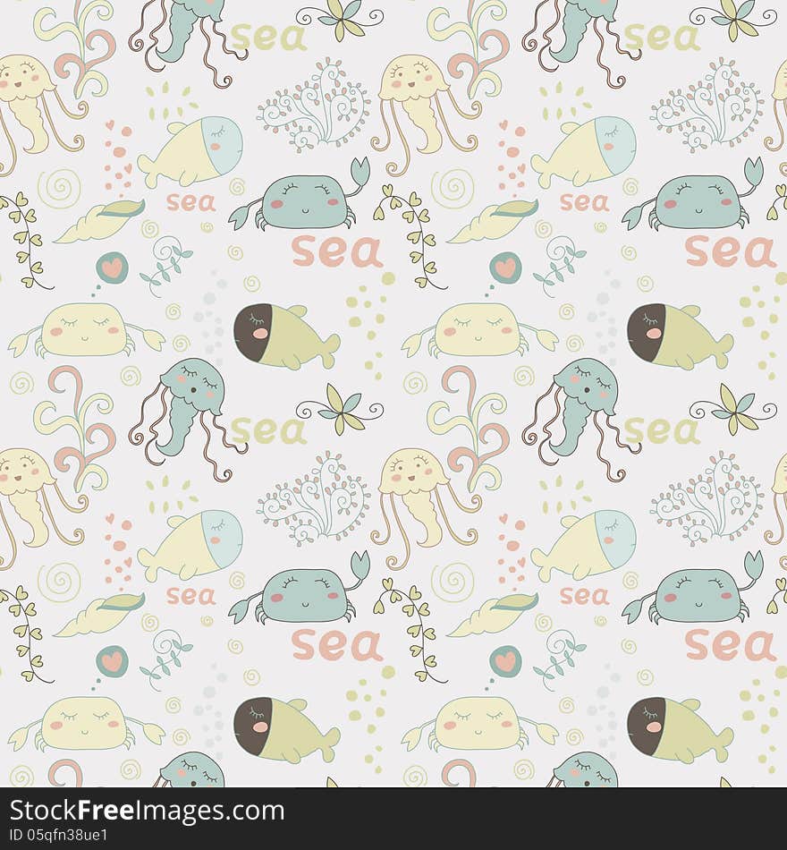 Cute Seamless Pattern With Underwater Live Eps 10