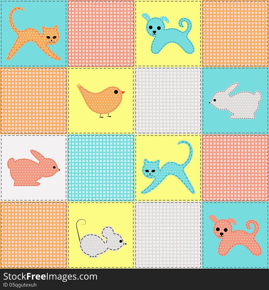 Seamless Background With Baby Animals From Fabric