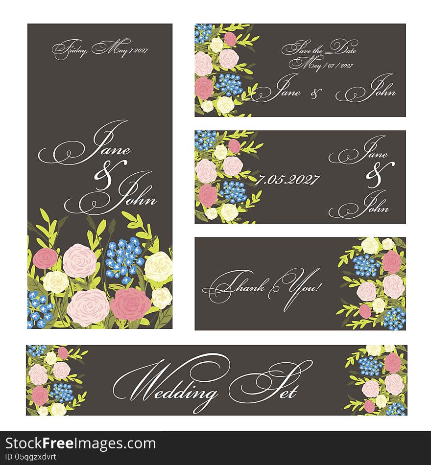 Vector bright set of wedding cards. Vector bright set of wedding cards