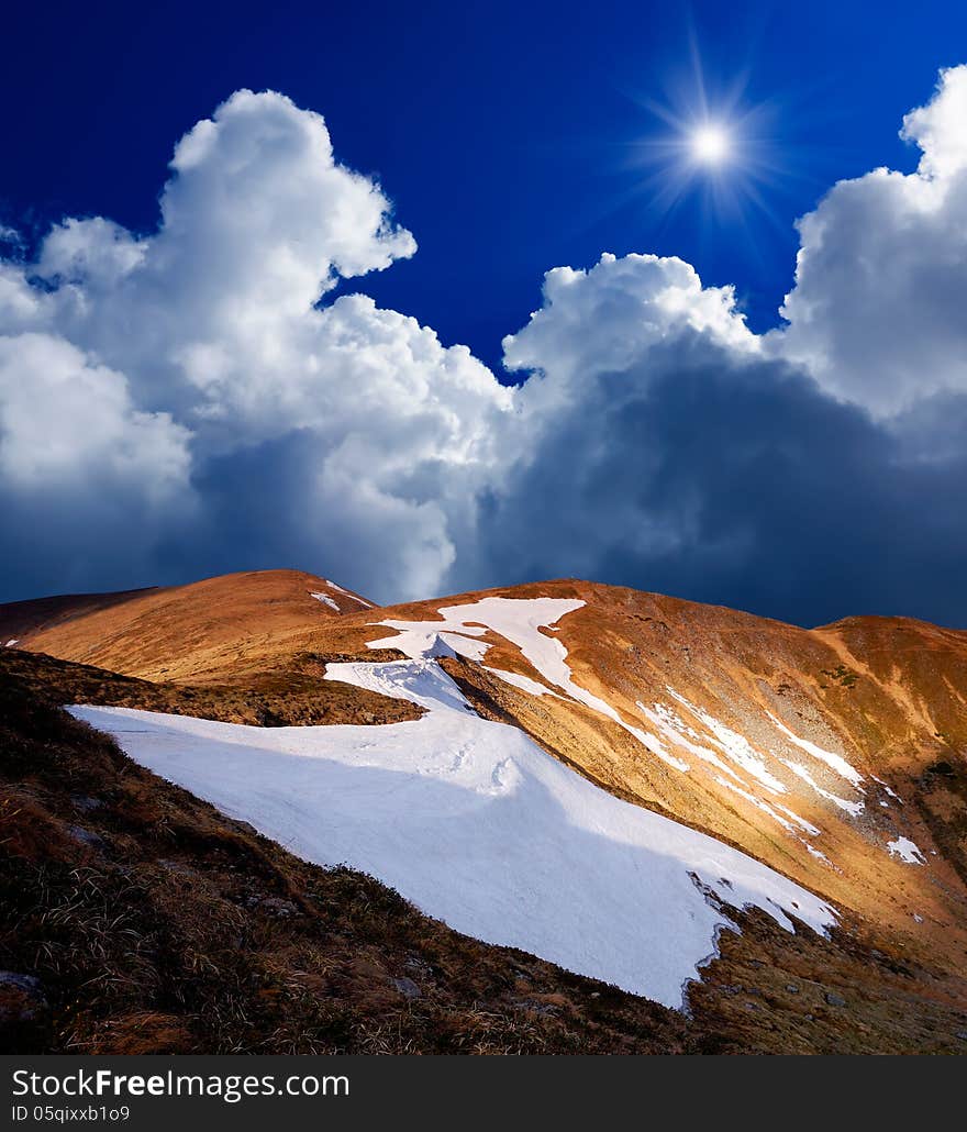 Spring landscape with the snow on the ridge. Spring landscape with the snow on the ridge