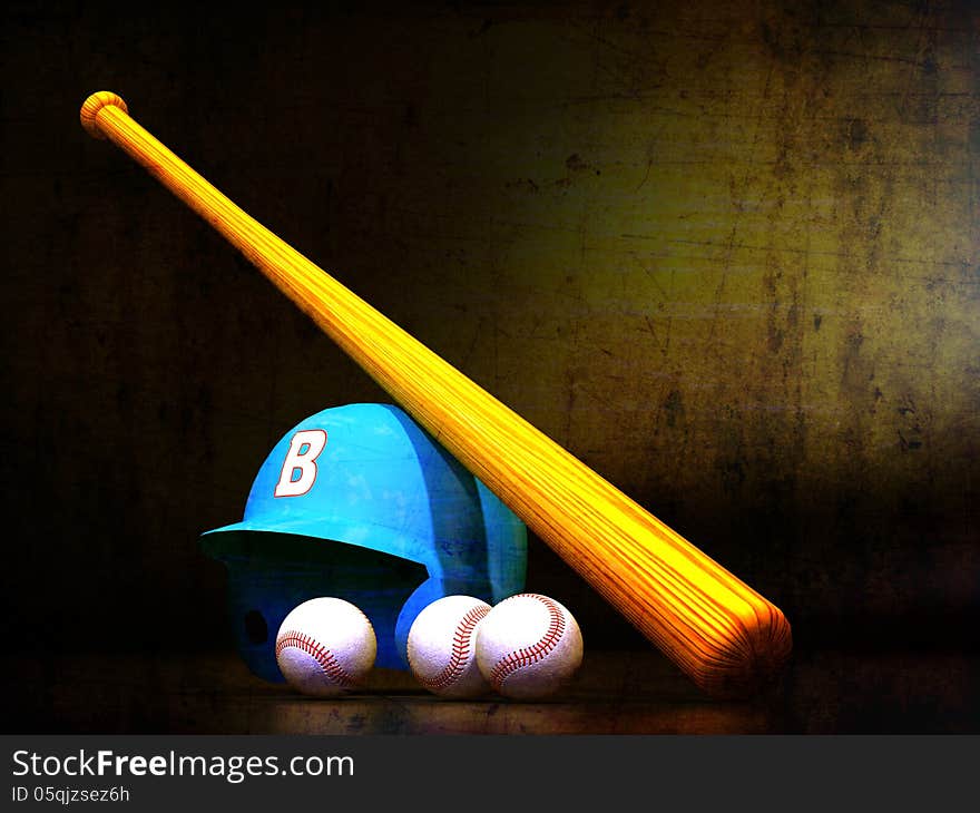 Baseball Helmet, Bat, Balls