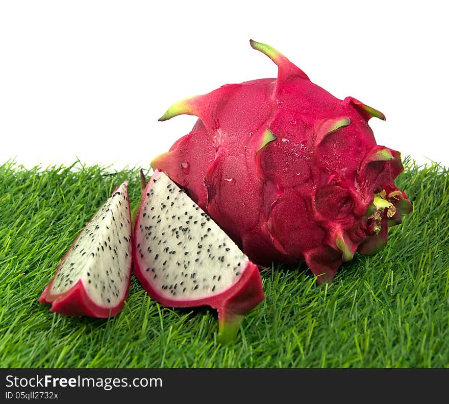 Vivid Dragon fruit on a grass