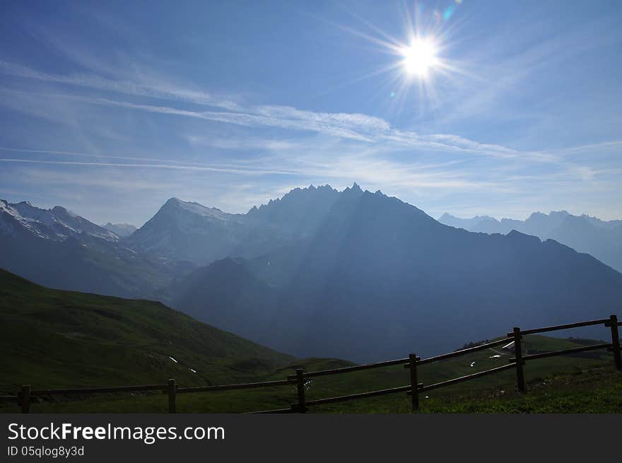 Sunrise on the Italian Alps, Aosta Valley.