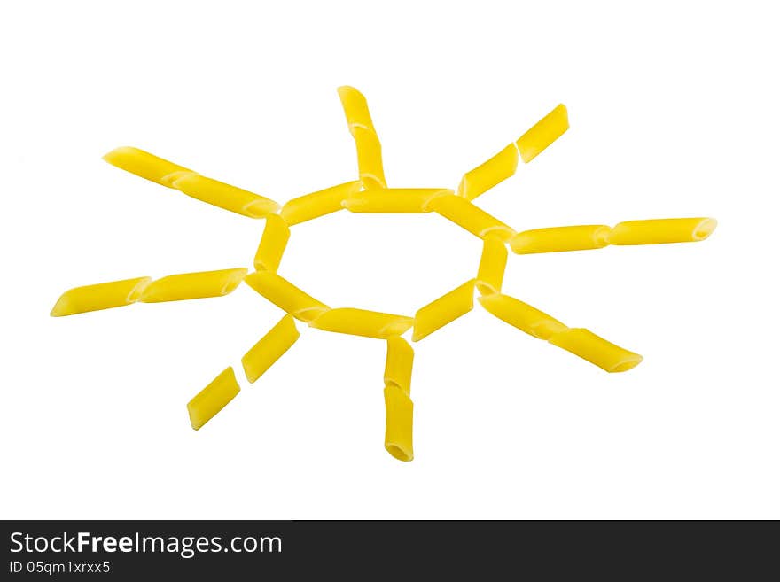 The sun drawing from macaroni on a white background