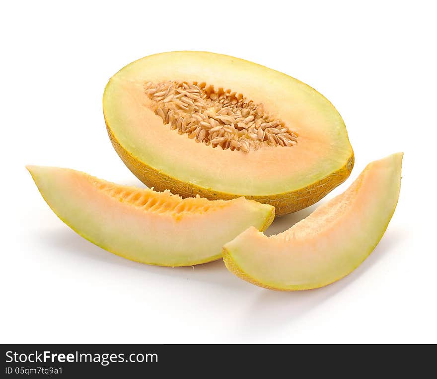 Melon with slices isolated on white background