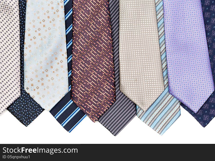 Background of ties isolated on white background