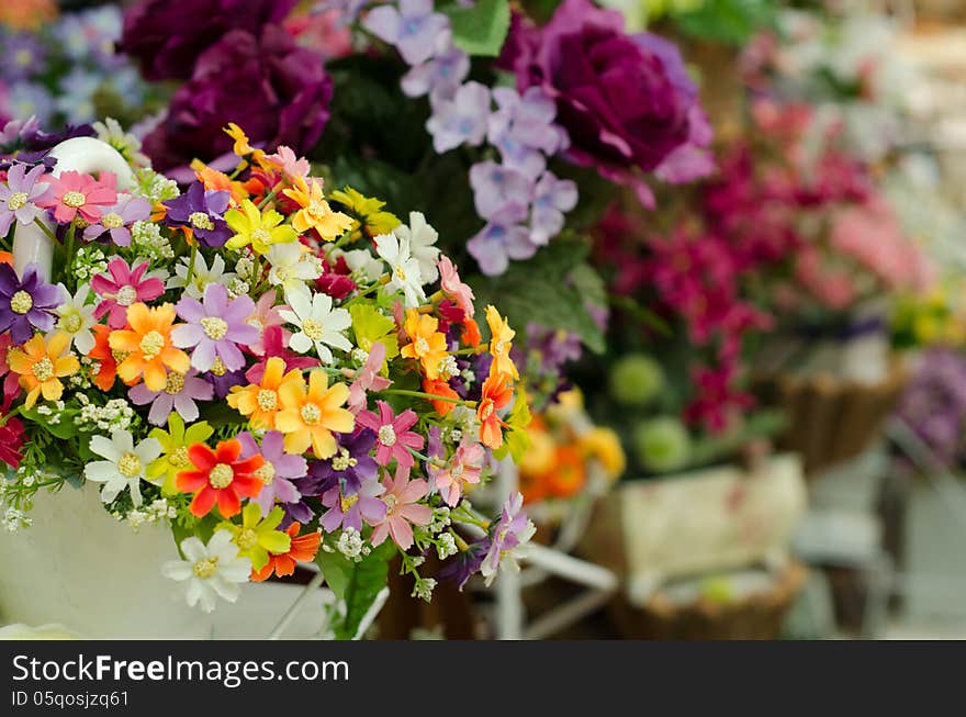 Bouquet of fabric daisy in flower shop