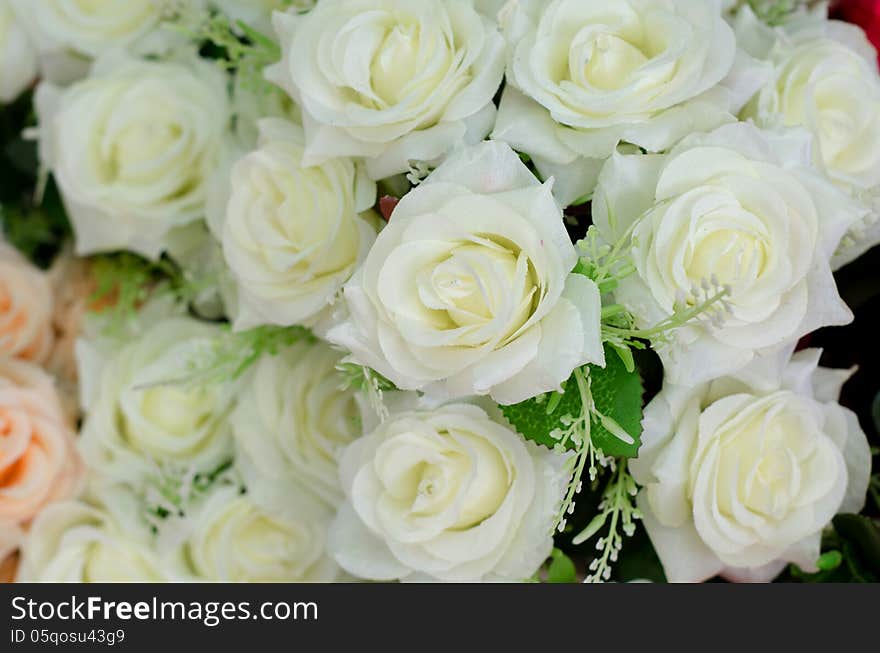 Bouquet of fabric roses in flower shop