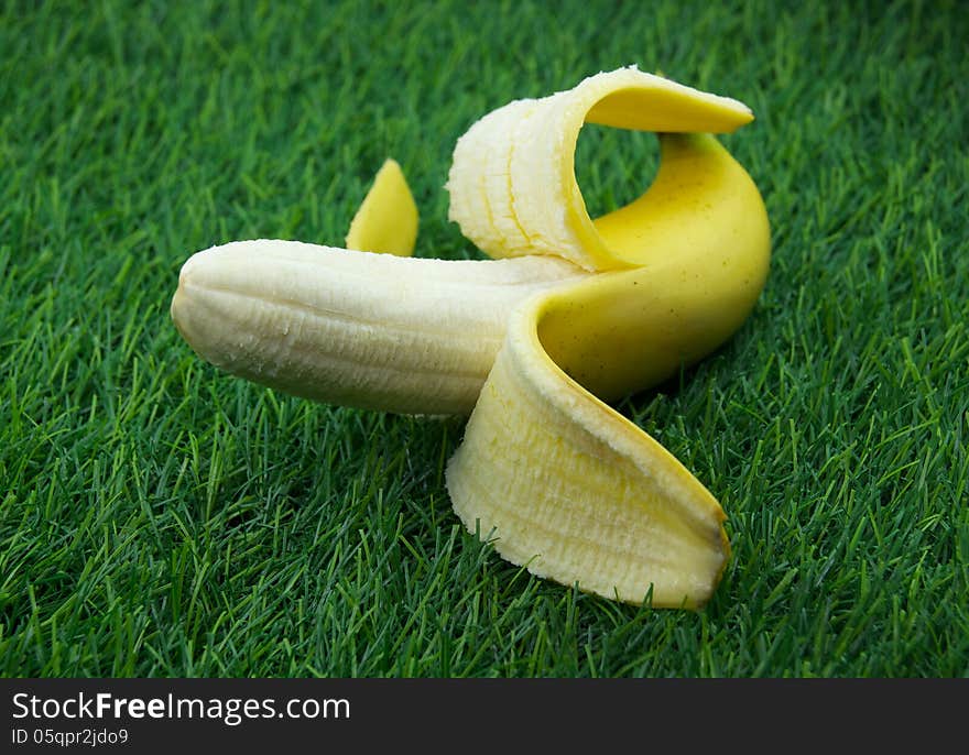 Half peeled banana