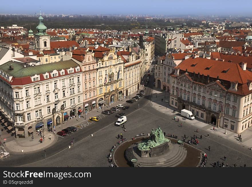 Top view of one of the squares of old Prague, Czech Republic