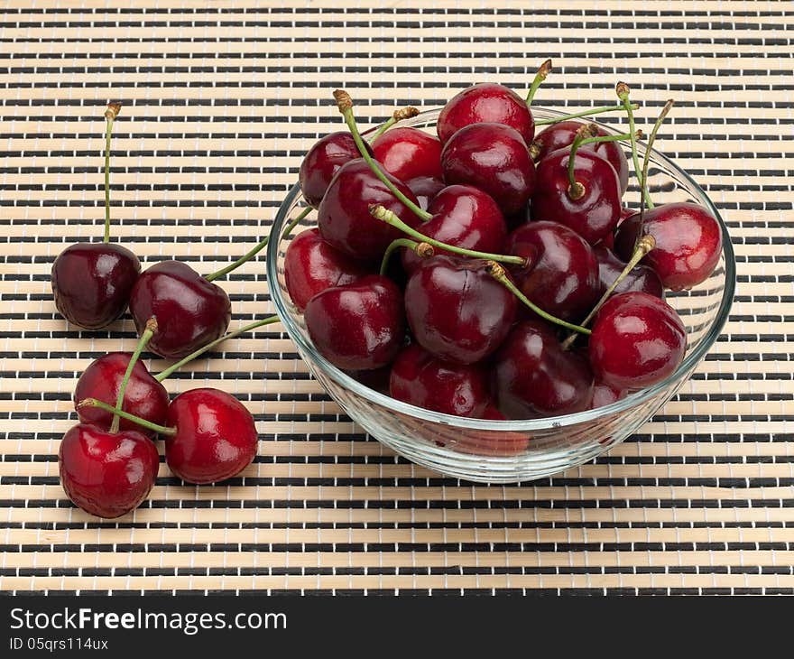 Sweet Cherry In A Glass Vase