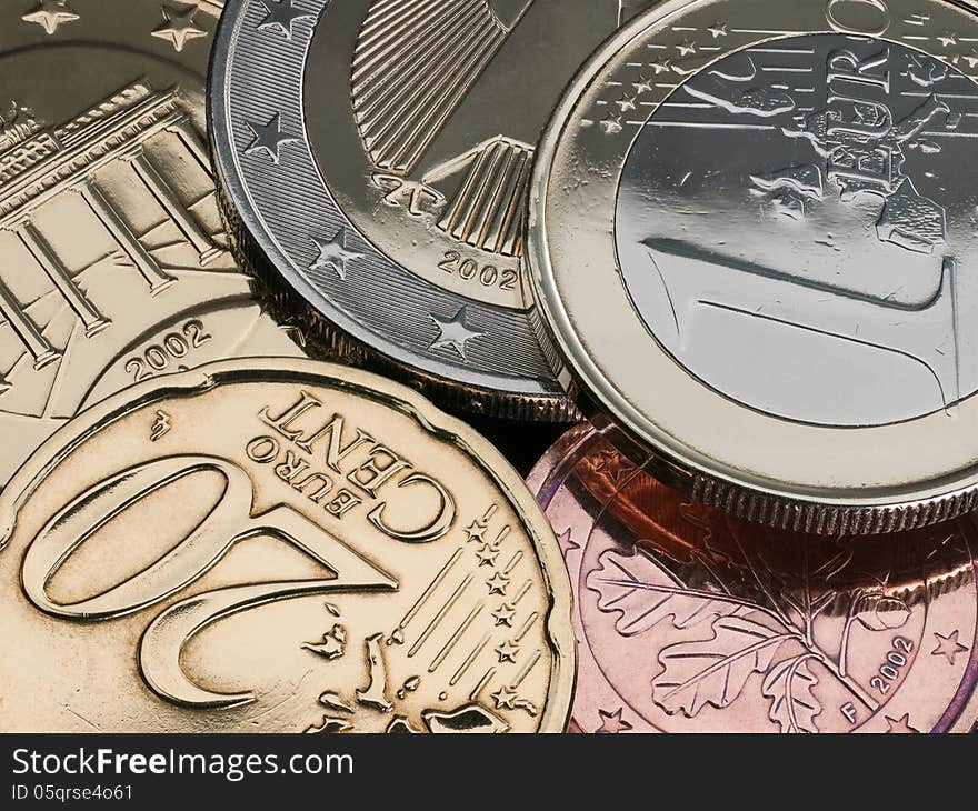 Close up of group of the European coins. Close up of group of the European coins