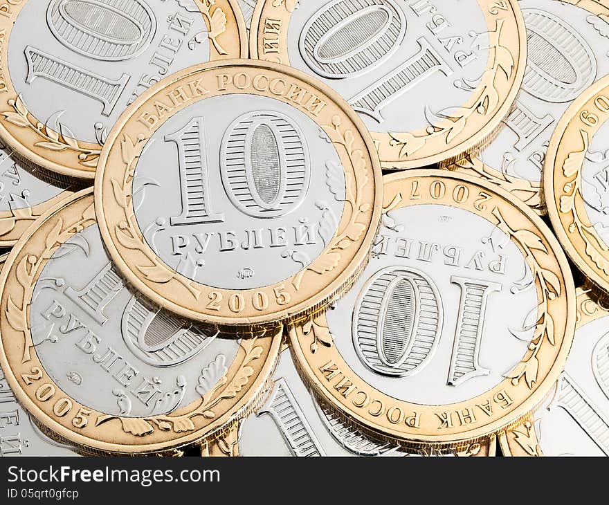 Close up of group of the Russian metallic currency, coins. Close up of group of the Russian metallic currency, coins