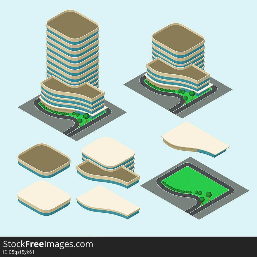 Pre-assembled isometric building, its height is easily customize